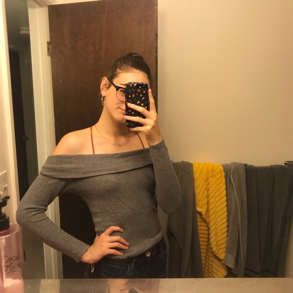 Off the Shoulder Waffle Knit Sweater